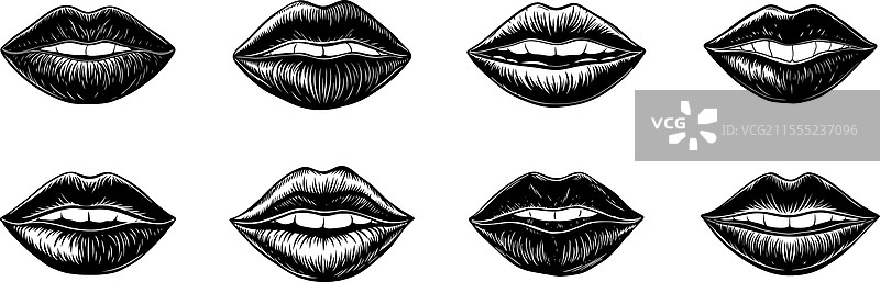 复古嘴唇 手绘黑白图案图片素材