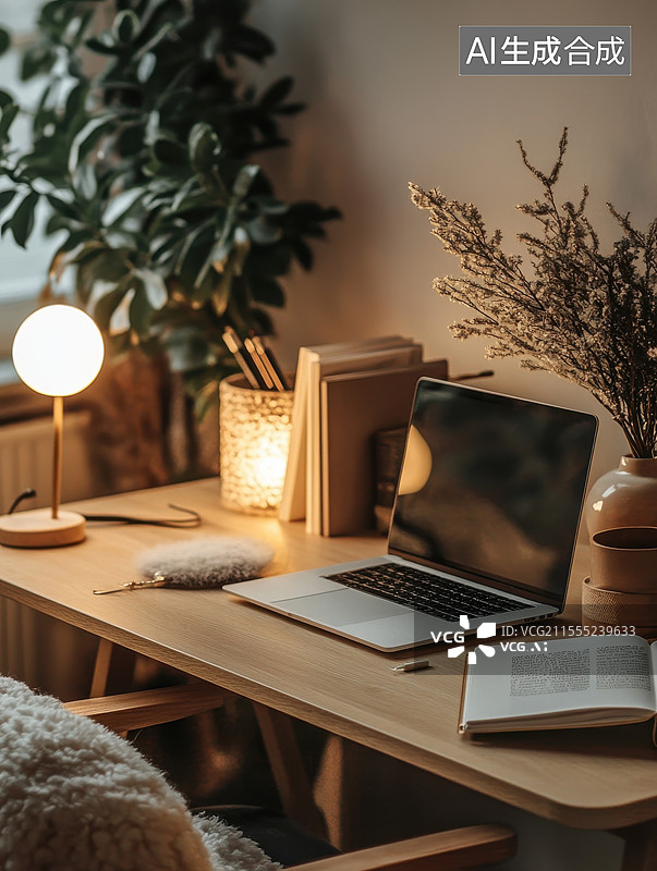 【AI数字艺术】现代简约书房一隅图片素材