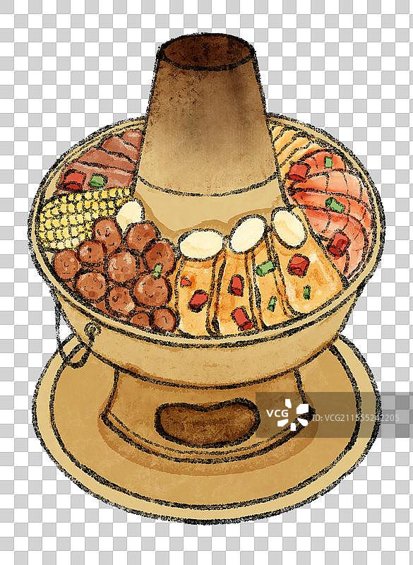 青海美食国风插画-土火锅图片素材