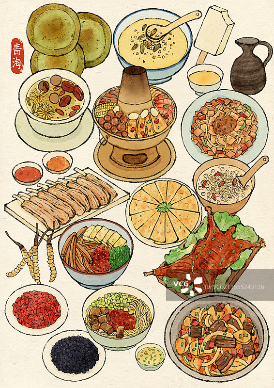 青海美食插画图片素材