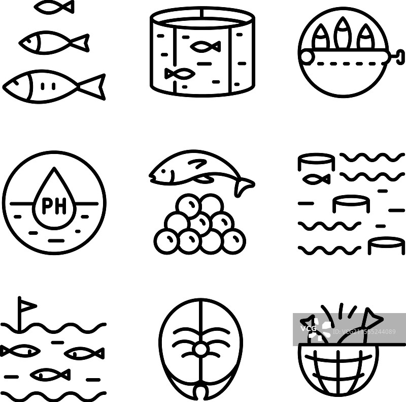 鱼场图标集 鱼场轮廓图标集图片素材