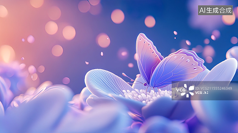 【AI数字艺术】紫色花朵上的蝴蝶图片素材