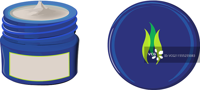 蓝色天然药膏罐，带有空白标签图片素材