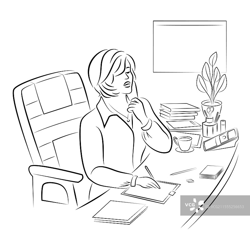 可爱的年轻女孩在工作中的侧面照图片素材