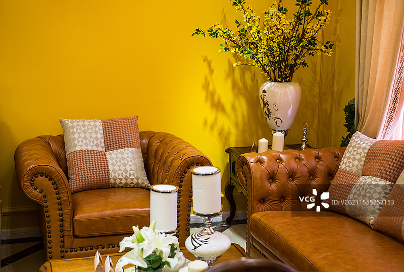 经典与舒适并存：探索欧式家居中的真皮沙发艺术图片素材