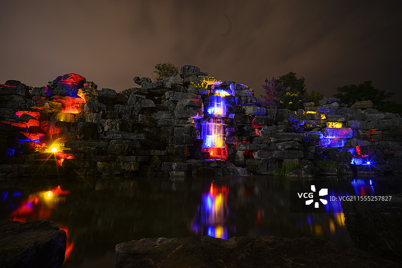 金华湖海塘公园假山霓虹灯图片素材