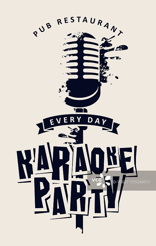 复古风格的卡拉OK派对与录音室麦克风图片素材