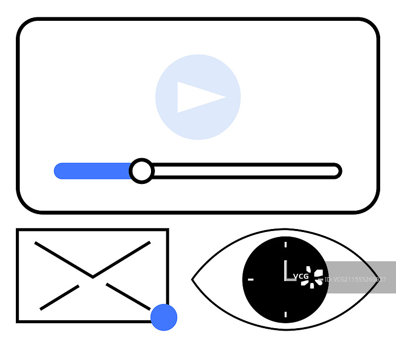 媒体播放器界面与电子邮件图标眼睛图片素材