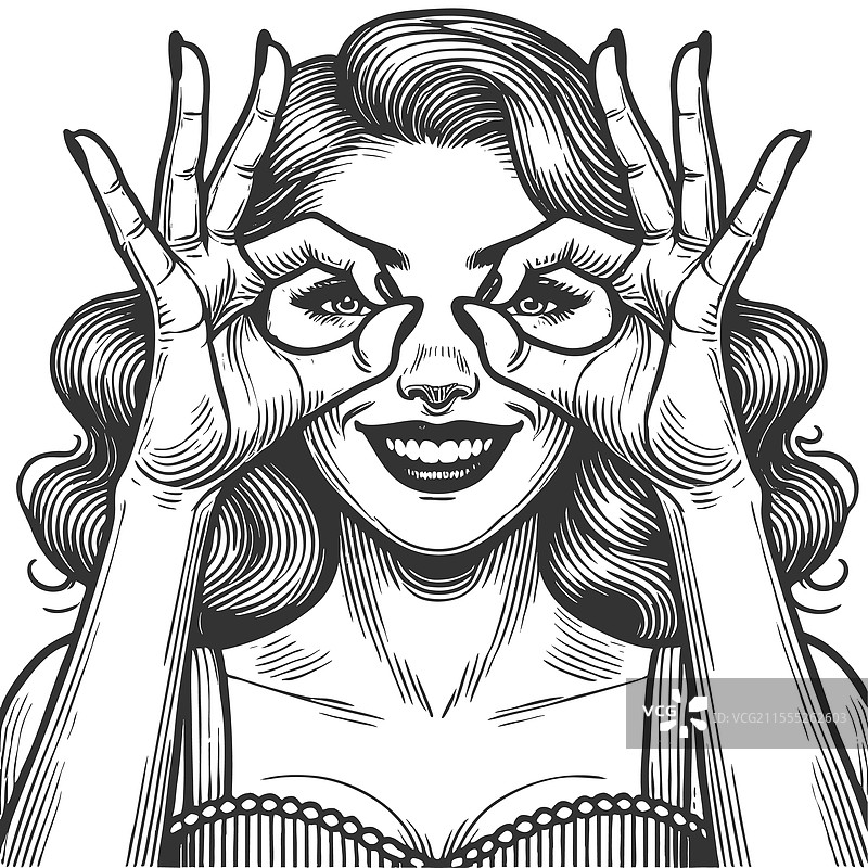 顽皮的女人在雕刻手工眼镜图片素材