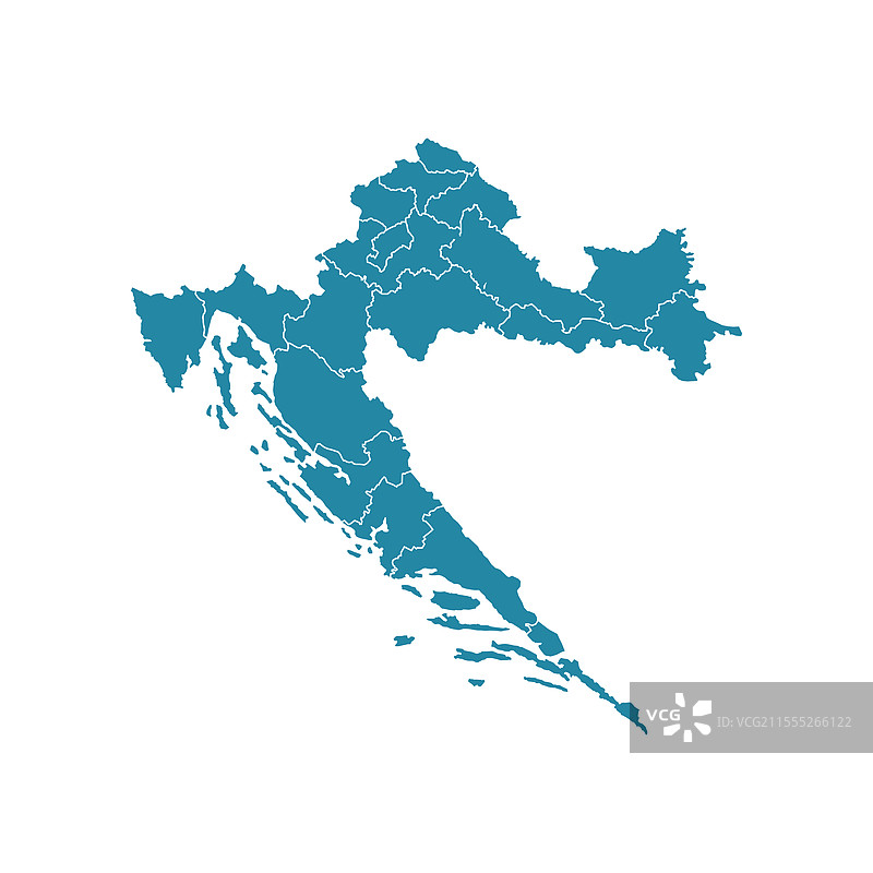 克罗地亚的蓝色地图，显示州和领土图片素材