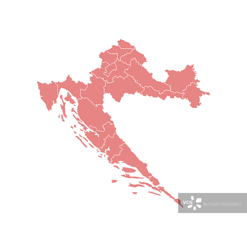 克罗地亚的红色地图，显示州和领土图片素材