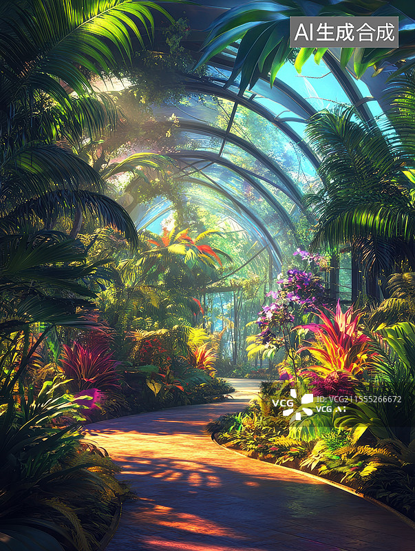 【AI数字艺术】热带雨林温室花园图片素材