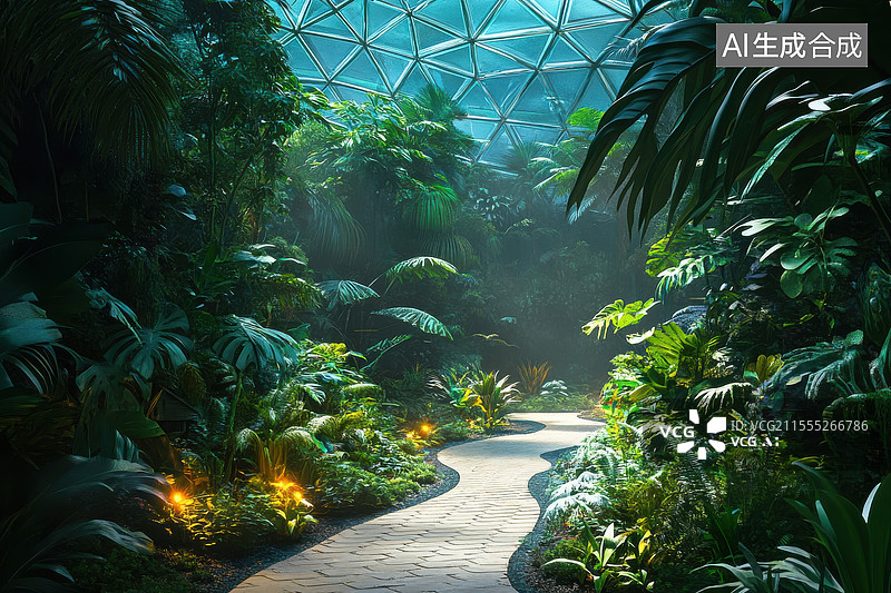 【AI数字艺术】热带雨林温室花园图片素材