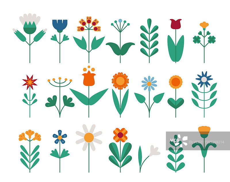 斯堪的纳维亚民俗风格的盛开花卉植物组合图片素材