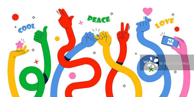 可爱的彩色长手伸出握住图片素材