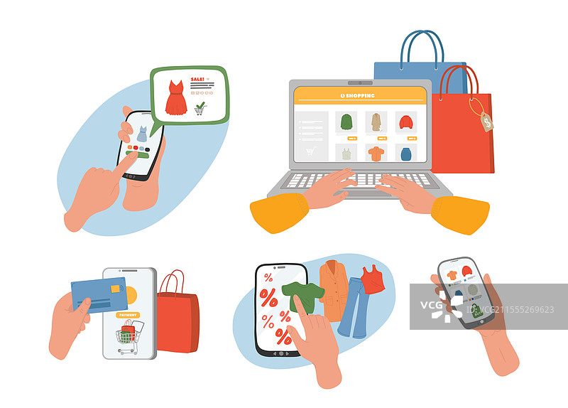 在线购物服装套装，顾客的手图片素材