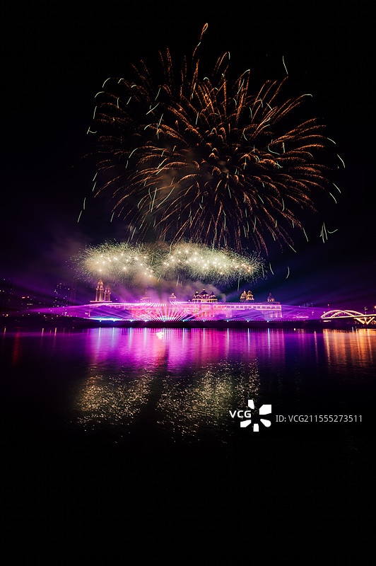 福州新年无人机灯光烟火秀图片素材