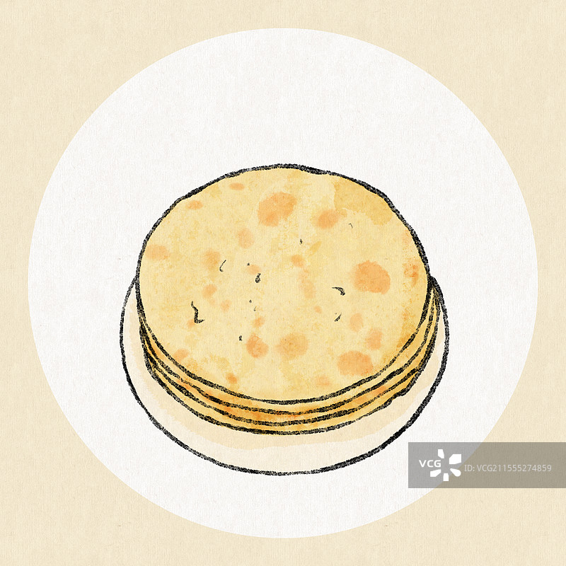 青海美食国风插画-狗浇尿饼图片素材