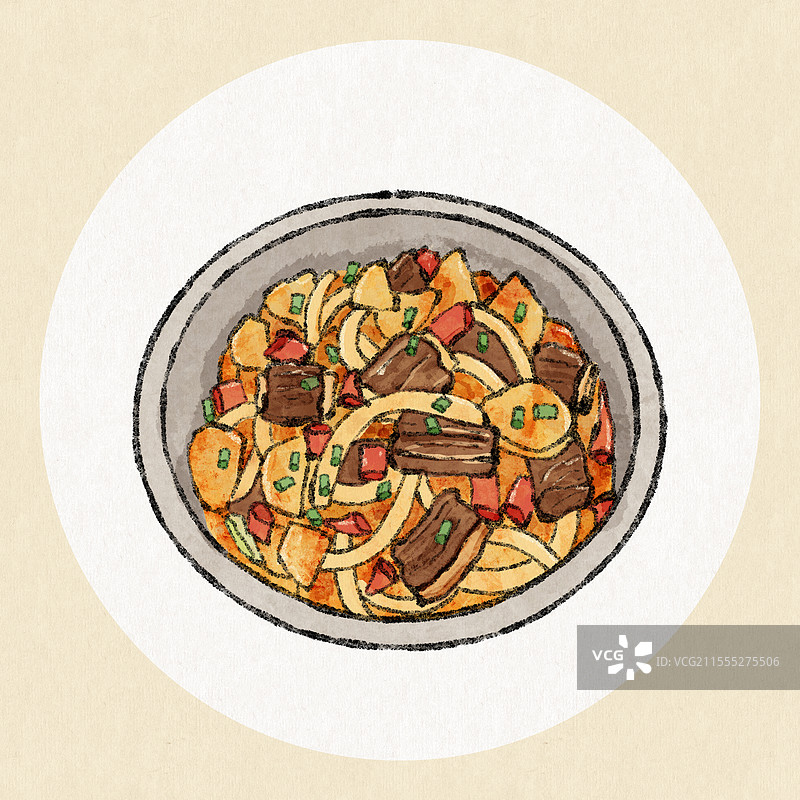 青海美食国风插画-炕锅羊肉图片素材