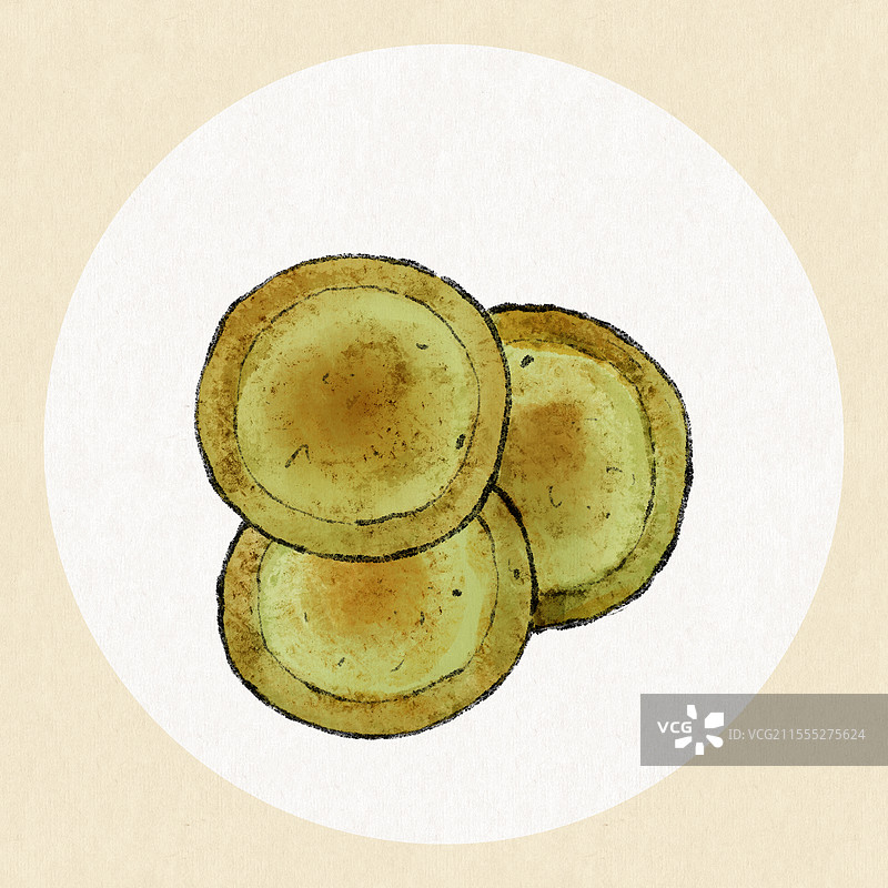 青海美食国风插画-青稞饼图片素材