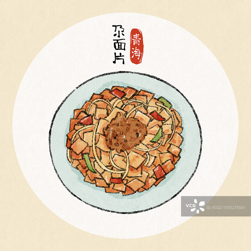 青海美食国风插画-尕面片图片素材