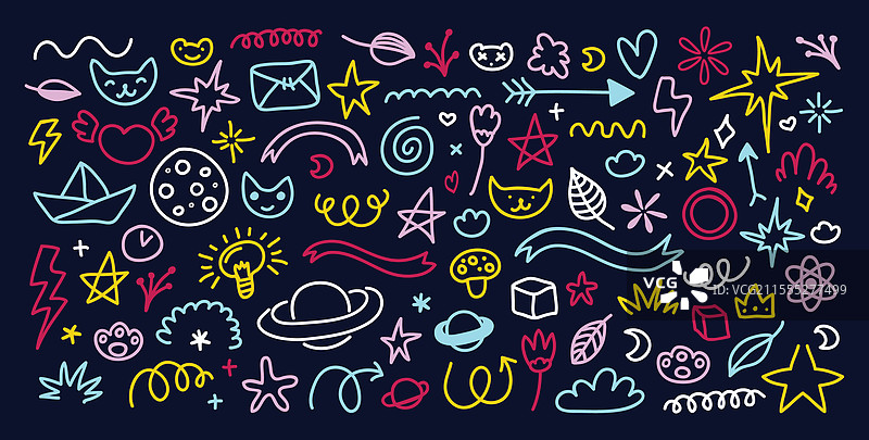 可爱的霓虹色涂鸦元素星星图片素材