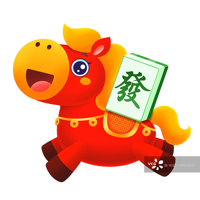 新年春节马年可爱小红马背发牌插画元素图片素材
