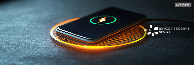 【AI数字艺术】高科技便携充电器圆形设备特写橙色霓虹光效创新物联网充电方案现代电子产品未来主义设计科技元素图片素材