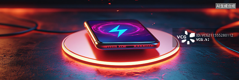 【AI数字艺术】高科技便携充电器圆形设备特写橙色霓虹光效创新物联网充电方案现代电子产品未来主义设计科技元素图片素材