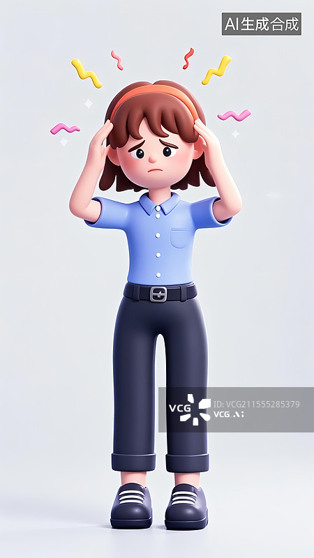 【AI数字艺术】年轻人头痛三维插画图片素材