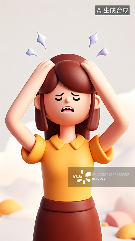 【AI数字艺术】年轻人头痛三维插画图片素材