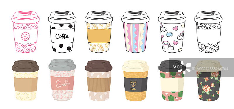 可爱的一次性外卖纸咖啡杯图片素材