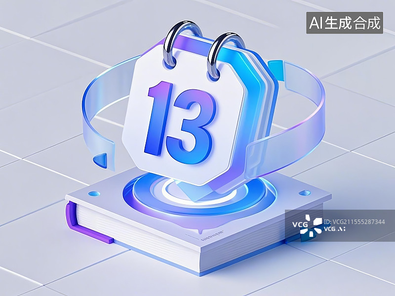 【AI数字艺术】透明背景的3D一本日历上面有数字13图标图片素材