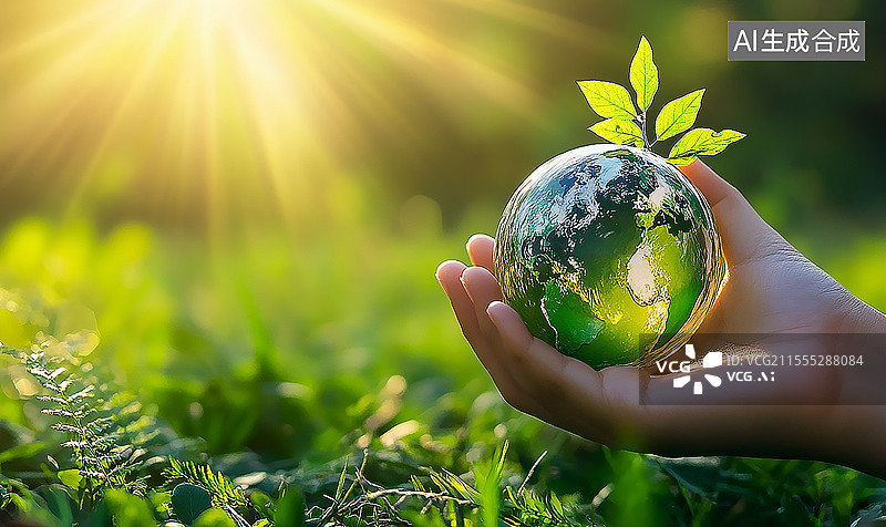 【AI数字艺术】环境保护手捧地球植物背景图片素材