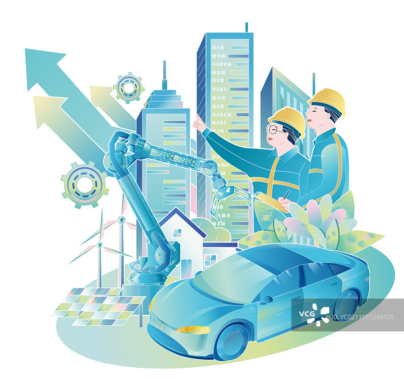 绿色制造业业电动汽车主体插画图片素材