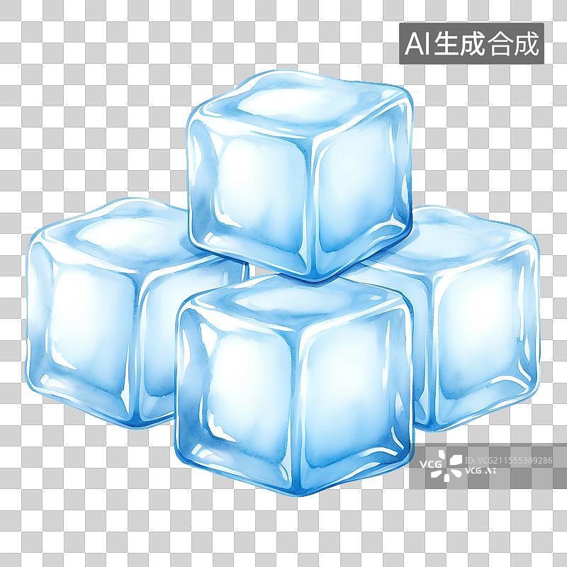 【AI数字艺术】手绘插画，蓝色冰块，夏天免抠元素图片素材