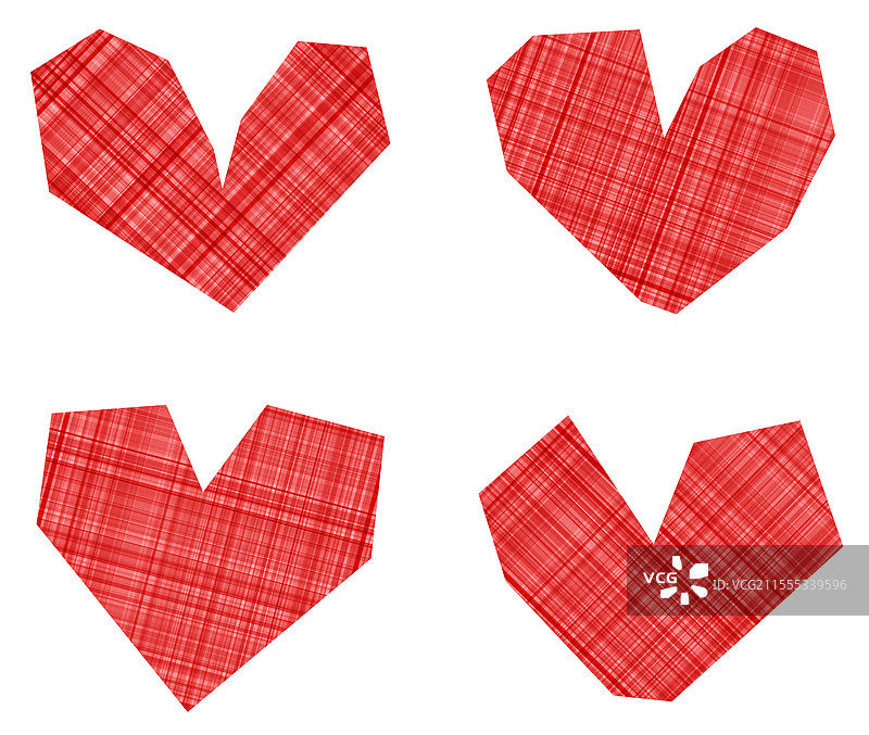 红色格子折纸心形图案，独立于白色背景上图片素材