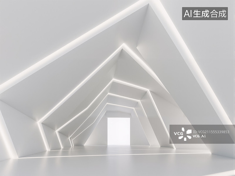 【AI数字艺术】未来白色发光走廊图片素材