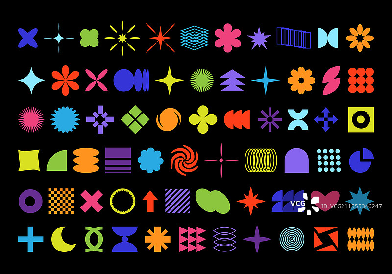 粗犷主义几何形状与Y2K元素组合集图片素材