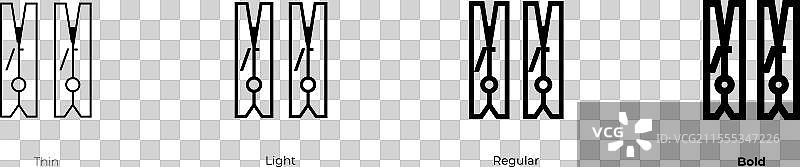 衣夹图标，细线、常规和粗体风格图片素材
