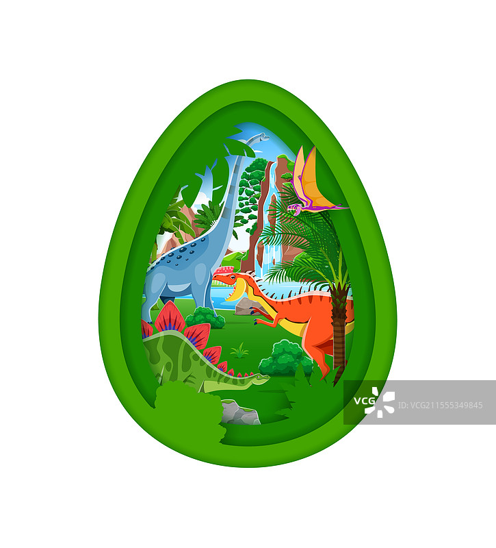 纸雕恐龙蛋与恐龙景观图片素材