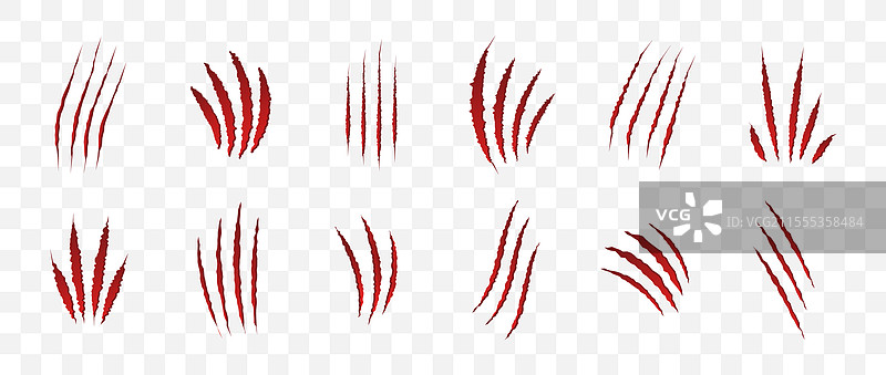 红色爪痕的猫抓痕迹集，孤立展示图片素材