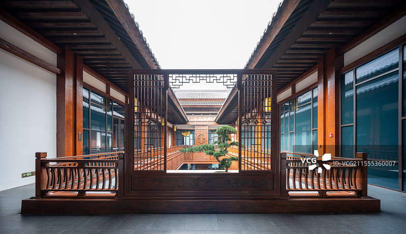 新中式高端酒店过道走廊设计-酒店房间图片素材