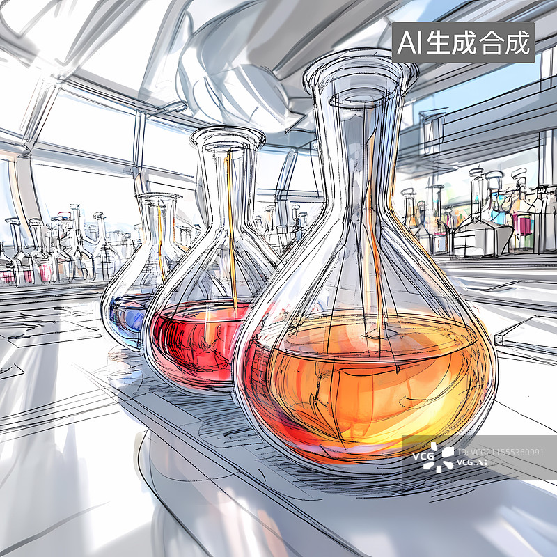 【AI数字艺术】极简线条——化学实验室图片素材