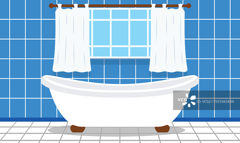 干净的家居浴室中的平面设计浴缸图片素材