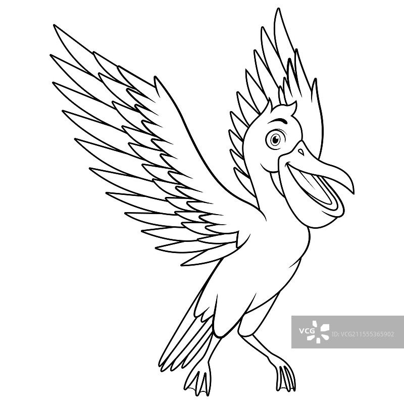 快乐的卡通鹈鹕鸟飞翔的线条艺术图片素材