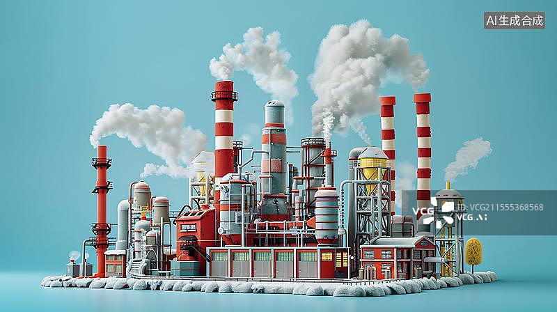 【AI数字艺术】卡通工厂的环保愿景  创意工厂的绿色未来图片素材