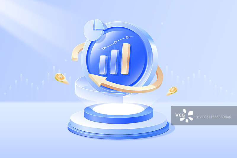 基金股票理财保险金融3D拟物质感矢量插画图片素材
