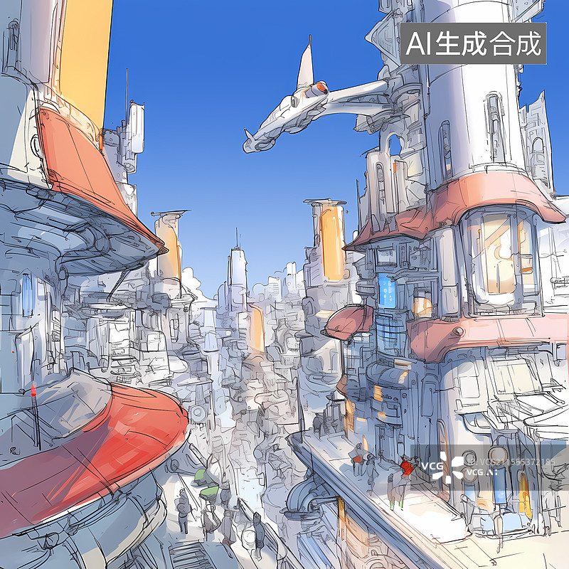 【AI数字艺术】线条极简风——未来都市狂想曲图片素材