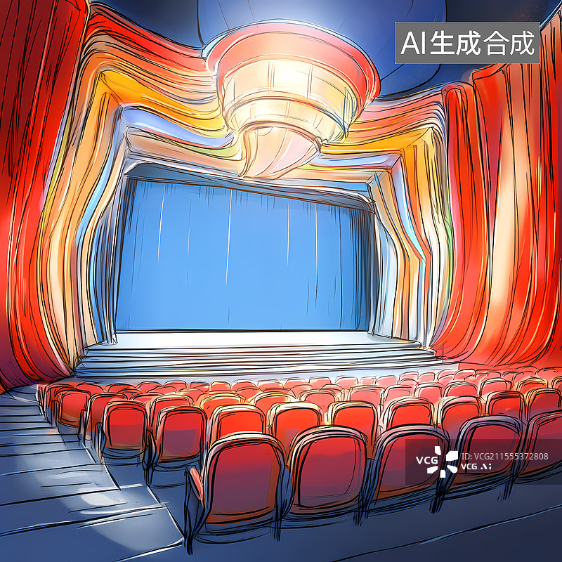 【AI数字艺术】线条极简风——剧院插图背景图片素材